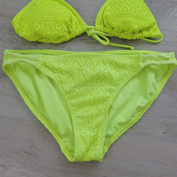 💕 Neon Yellow Lace Two Pieces Swim Bikini Set Women's Size Small Medium - Picture 8 of 8